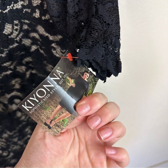 Kiyonna Black Lace Midi V-Neck Dress New Size 5X Mother Of Bride Cocktail - Picture 4 of 7
